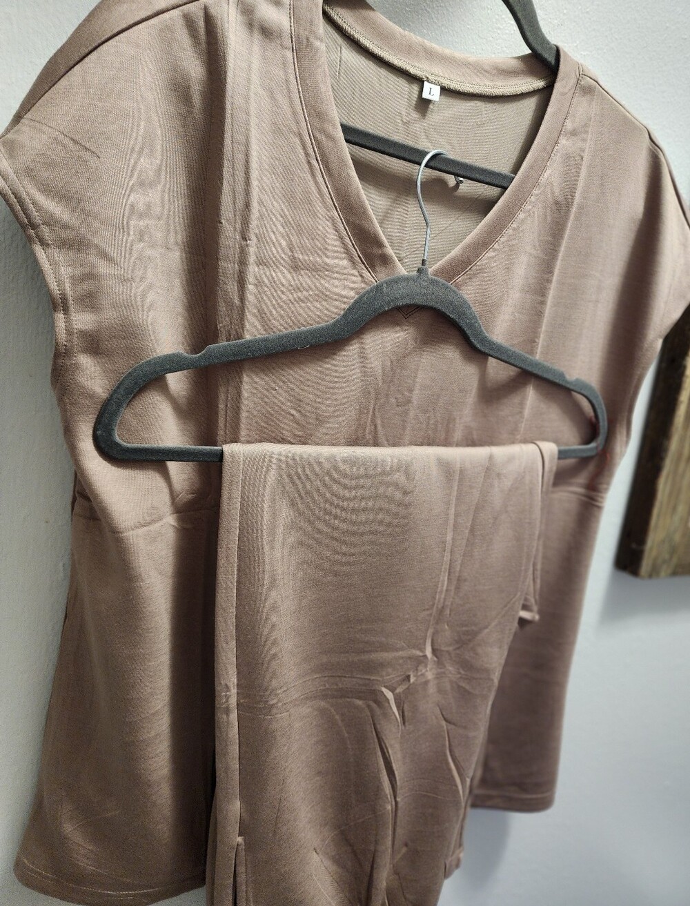 Women's Taupe V-Neck Pajama Set - Soft Lounge Top & Pants